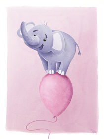 süßer Elefant auf rosa Ballon von Stefan Lohr