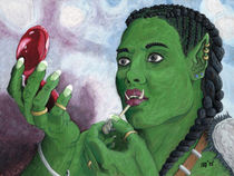 Female Orc Applying War Paint Makeup Fantasy Art von Ted Helms