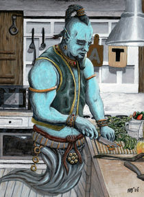 Genie Cooking Kitchen Magic Fantasy Art by Ted Helms