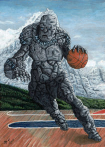 Stone Golem Playing Basketball Sports Fantasy Art von Ted Helms