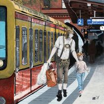 German Elf Family Shopping Train Trip Fantasy Art by Ted Helms