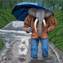 Elephant Man Walking Dogs Fantasy Art by Ted Helms