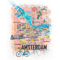 Amsterdam Niederlande Illustrierte Karte mit Hauptstraßen Sehenswürdigkeiten und Highlights by M.  Bleichner