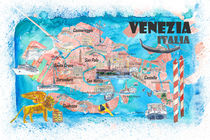 Venedig Italien Illustrierte Karte mit den wichtigsten Kanälen Sehenswürdigkeiten und Highlights by M.  Bleichner