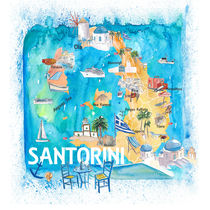 Santorin Griechenland Illustrierte Karte von M.  Bleichner