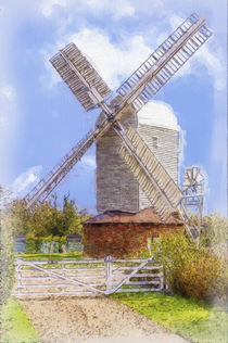 Stanton windmill and gate Suffolk East Anglia by Robert Deering
