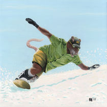 Wererat Snowboarder Shredding Mountainside by Ted Helms