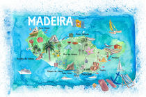 Illustrierte Karte der Insel Madeira Portugal mit Sehenswürdigkeiten und Highlights von M.  Bleichner