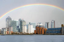 Rainbow over Canary Wharf London  by Robert Deering