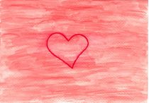 Von Hand mit gezeichneter Aquarell Hintergrund in Rot mit einem roten Herz als Zeichen der Liebe by Heike Rau