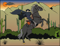 Zorro riding in the desert by William Rossin