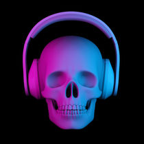 human skull in headphones 