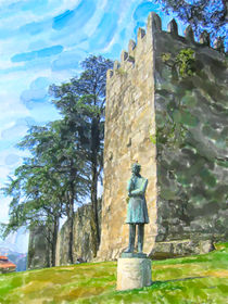 Stadtmauer von Porto mit Statue. by havelmomente