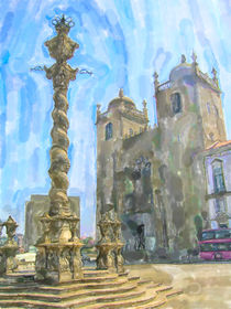 Kathedrale Sé do Porto mit Pranger Säule in Porto. Stadtansichten von havelmomente