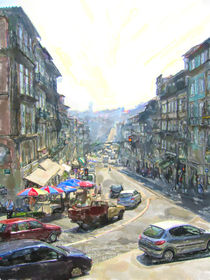 Cityscape of Porto in portugal with street and traditional houses. water color illustration. von havelmomente