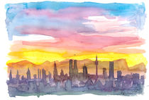 München Bayerns Skyline in goldener Sonnenuntergangsstimmung von M.  Bleichner