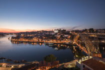 Panorama of city Porto after sunset with river Duoro and historic bridge Ponte Dom Luis I, Portugal by Bastian Linder