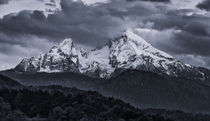 Snow covered mountain peaks of Watzmann at Berchtesgaden with dramatic clouds, Bavaria by Bastian Linder