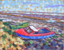27. Fishing Boats on the Beach at Lytham after those at Saintes Maries 2017 by Anthony D. Padgett (after Van Gogh Arles 1888) by Anthony Padgett