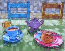 37. Tearoom Still Life Blue Enamel Coffee pot, Earthenware and Fruit 2017 by Anthony D. Padgett (after Van Gogh Arles 1888) by Anthony Padgett