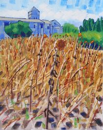 46. View of the Church of Saint Paul de Mausole with Sunflowers 2017 by Anthony D. Padgett (after Van Gogh Saint Remy 1889) by Anthony Padgett