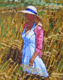 58. Middle Aged Lady Standing against a Background of Wheat 2017  by Anthony D. Padgett (after Young Girl by Van Gogh Auvers sur Oise 1890) von Anthony Padgett