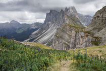 Dramatic mountain peaks of Seceda with heavy clouds in the European Dolomite Alps, South Tyrol Italy by Bastian Linder
