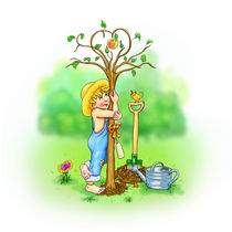 Baumliebe - Der kleine Gärtner hat sein Geburtstagsgeschenk eingepflanzt.