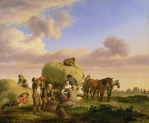 Haymakers resting in a field  by Adriaen van de Velde