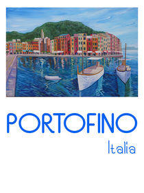 Retro-Poster Portofino Perle des Mittelmeers an der italienischen Riviera von M.  Bleichner