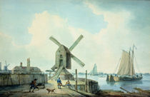 A Shore Scene with Windmills and Shipping  by William Anderson