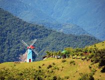 Alpine scenery in Taiwan's mountains with a windmill