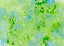 Von Hand mit Wasserfarbe gemaltes Aquarell mit Verlauftechnik in Grün und Blau  von Heike Rau
