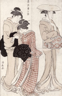 Young woman wearing a wide straw hat by Torii Kiyonaga