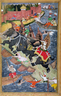 Akbar tames the Savage Elephant by Basawan and Chatai