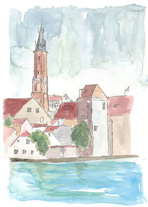 Landshut Bayerns Ufer mit Isar-Stadtmauer und St-Martin by M.  Bleichner