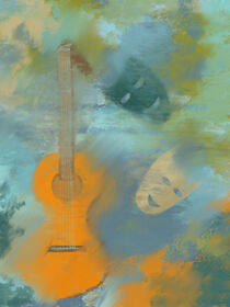 Guitar and theatrical masks Abstract fantasy