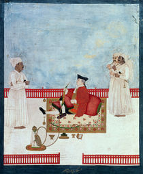 A European Seated on a Terrace with Attendants by Dip Chand