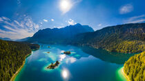 Aerial view of Eibsee lake and Zugspitze mountain by raphotography88