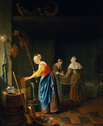 A Kitchen Scene with a Maid Drawing Water from a Well  von Pieter van Slingelandt