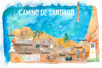 Jakobsweg Santiago de Compostela Reiseplakat Lieblingskarte Pilgerreise Highlights by M.  Bleichner
