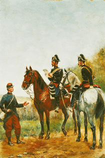 Police Officers on an Inspection Tour Checking a Serviceman in 1885  by Paul Emile Leon Perboyre