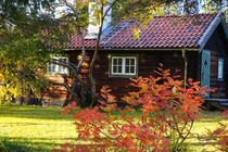 Einsames Haus im Herbstwald