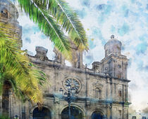 Cathedral Santa Ana of Las Palmas de Gran Canaria. Watercolor illustration. by havelmomente