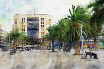 Cityscape of Las Palmas de Gran Canaria in Summer time. Watercolor illustration. von havelmomente