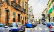 Cityscape of Las Palmas de Gran Canaria in Summer time. Watercolor illustration. by havelmomente