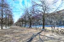 Watercolor illustration of Munich Hofgarten park in Wintertime von havelmomente