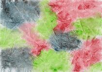 Von Hand gemaltes Aquarell mit Farbklecksen und Folienabdruck in Dunkelblau, Rot und Grün by Heike Rau
