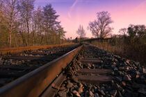 Railway track under purple sunset sky in autumn von raphotography88