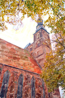 Stadtansicht Tangermünde. Kirche im Herbst. Aquarell. by havelmomente